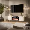 TV skapis cama meble LUCCA 180x40x59 cm, topa krāsa cashmere, melns kamīns