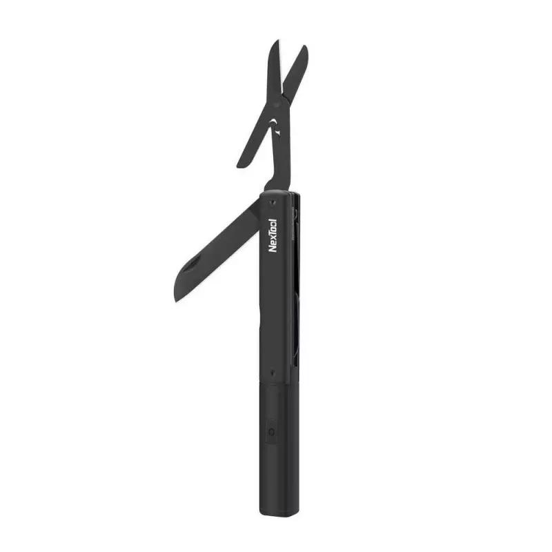 Daudzfunkcionāla pildspalvas lukturīte Nextool NE20026 — LED 50 lm, 90 min darbība, nerūsējošā tērauda nazis, šķēres, USB-C, alumīnijs, 125×15 mm, 38 g