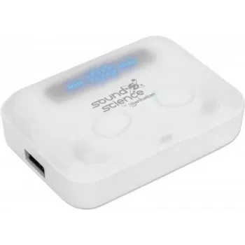 Manhattan Bluetooth austiņas, baltas, ar mikrofonu, integrētām vadības pogām, sviedru izturīgas, trokšņu izolējošas, 5 stundu darbības laiks, maksimālais attālums 10 m, uzlādes futrālis ar powerbank (1200 mAh), Bluetooth v5.0, USB-A uzlādes kabelis iekļau