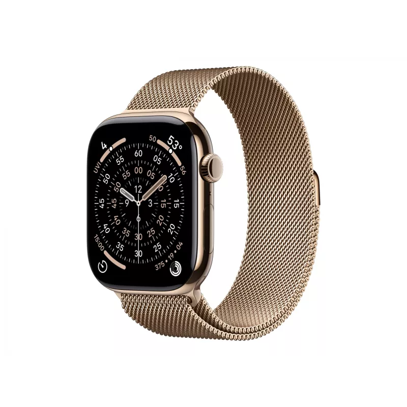 Apple Watch Series 11 GPS + Cellular 46mm Zelts Titāna Korpuss ar Zelts Milānas Cilpu Rokassprādzi - S/M (MFD74ZR/A)
