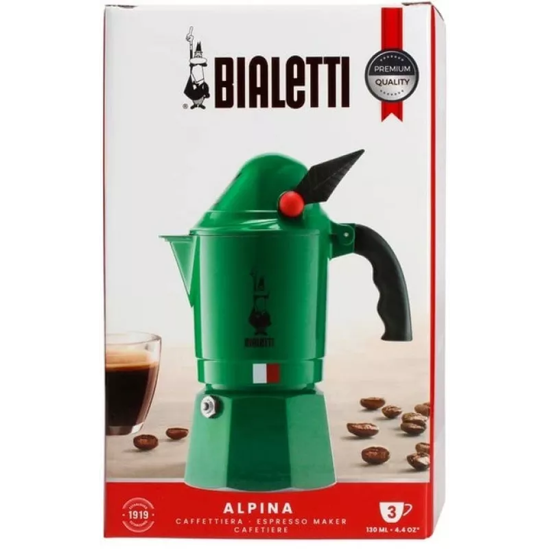 Moka katliņš BIALETTI Moka BREAK ALPINA — 3 tases, zaļš, alumīnijs, bakelīta rokturis
