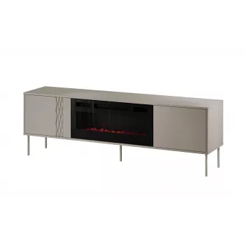 TV skapis ar kamīnu Cama Meble TRESSE 180x40x54.5 cm — melns rāmis, cashmere matt virsma