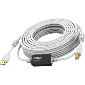 Vision White USB 2.0 kabelis 15m USB A uz USB B 0.48 Gbit/s