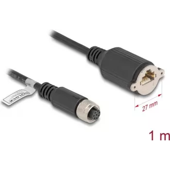 Tīkla kabelis DeLOCK M12 A-kodēts 8-pin sievišķais uz RJ45 ligzdu Cat.5e FTP 1 m melns