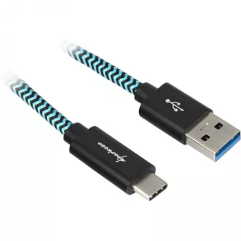 USB 3.2 Gen 2 kabelis, USB-A ligzda > USB-C spraudnis (melns/gaiši zils, 0,5 m, pīts)