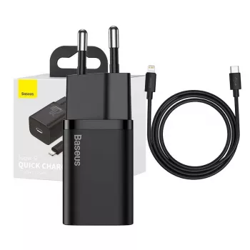 Baseus Super Si Quick Charger 1C 20W ar USB-C uz Lightning kabeli 1m (melns)