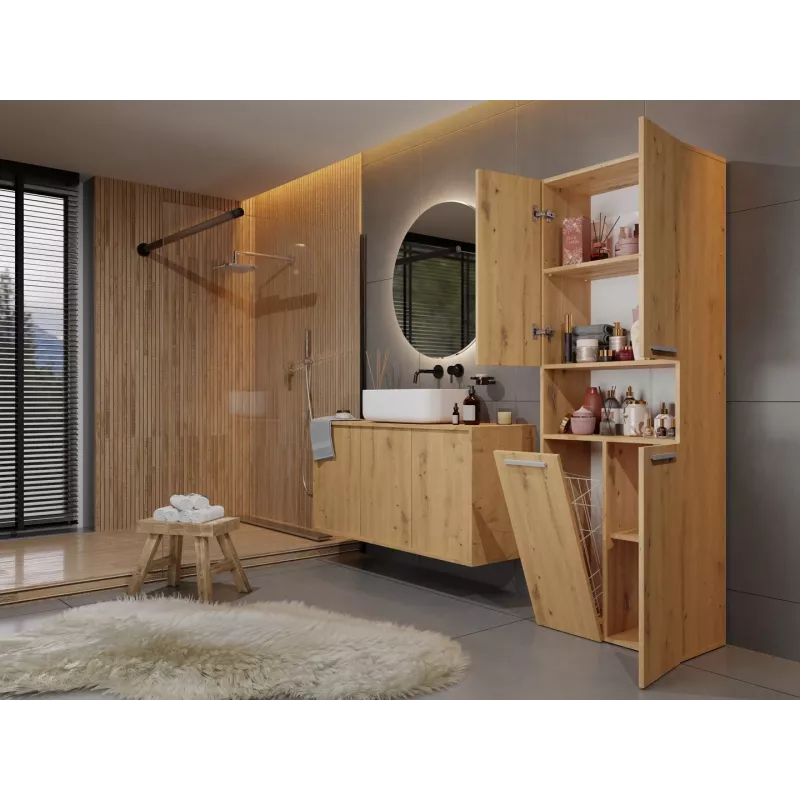 Vannas istabas skapis NEL 1K DK ART KPL, ozolkoka rāmis, 600×300×1740 mm, 5 plaukti, brīvi stāvošs