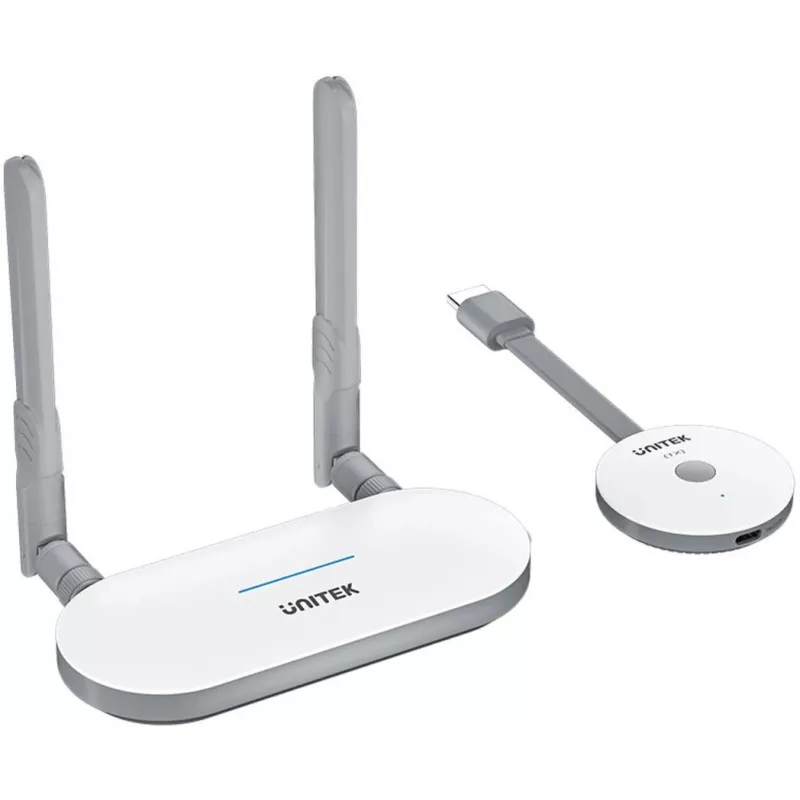 Bezvadu HDMI AV signāla pārraides sistēma Unitek V1183A01, raidītājs un uztvērējs, darbības attālums līdz 50 m