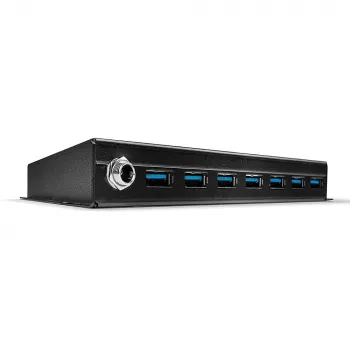 Lindy 7 Portu USB 3.0 Metāla Centrmezgls, USB 3.2 Gen 1 (3.1 Gen 1) Type-A, 5000 Mbit/s, Melns, 0.8 m, 185 mm, 75 mm