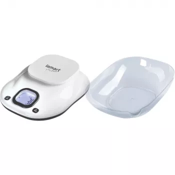 Virtuves svari LAMART LT7073 – skārienvadība, liels LCD, noņemama bļoda, mērvienību izvēle (g/ml/lb:oz), AAA baterija