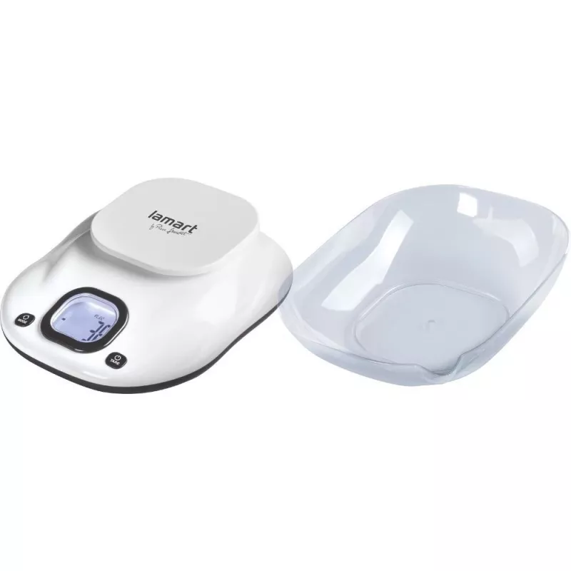 Virtuves svari LAMART LT7073 – skārienvadība, liels LCD, noņemama bļoda, mērvienību izvēle (g/ml/lb:oz), AAA baterija