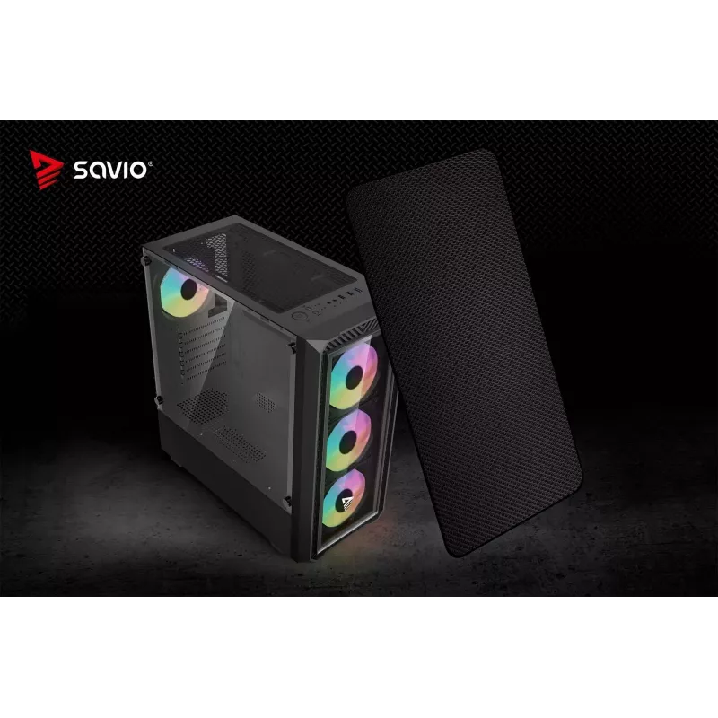 Datora korpuss Savio Noctis Glass RGB Cube, ATX/Micro-ATX/Mini-ITX, rūdīta stikla priekšpuse, RGB ventilatori, melns