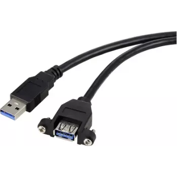 Renkforce USB 3.0 pagarinātājkabelis USB-A vīrietis, USB-A sieviete 1.00 m melns, ar skrūvējamu fiksāciju RF-5720388