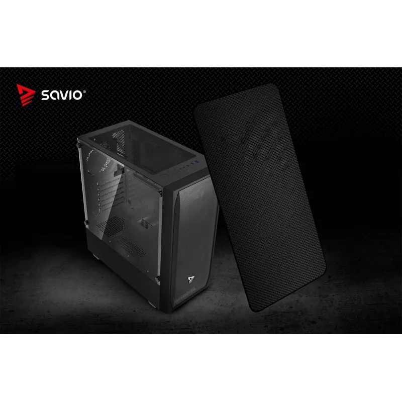 PC korpuss SAVIO Noctis Flow — Cube Mini-ITX/Micro-ATX/ATX, 3x120mm priekšā, 1x120mm aizmugurē, 2x3.5 collu + 3x2.5 collu sloti, rūdīts stikls