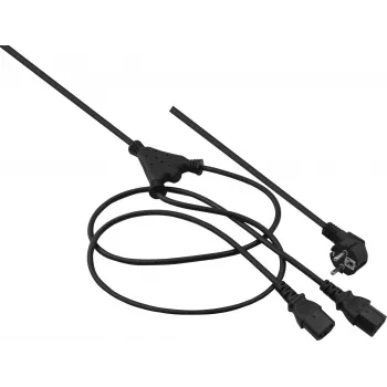 Strāvas Y-kabelis helos 262674 — 2,0 m, 2× IEC C13 uz 1× IEC C14, melns
