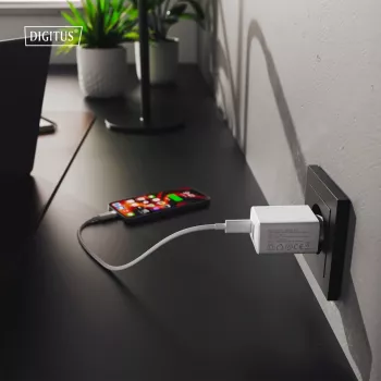 AC USB Lādētājs DIGITUS 20W, 1x USB-C, 1x USB-A, Ieeja 100–240V, Balts