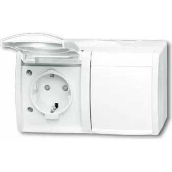 BUSCH JAEGER 2084-0-0723 - Kontaktligzda CEE 7/3 - 2P+E - Balta - IP44 - 250 V - 16 A
