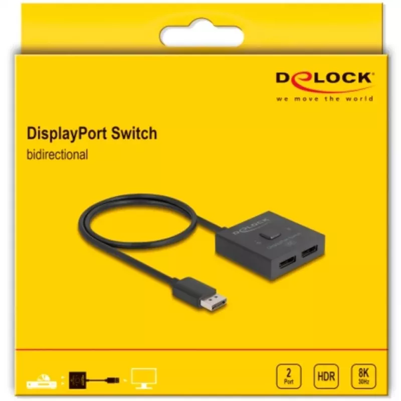 Delock video sadalītājs/pārslēdzējs 8K, divvirzienu, 2 x DisplayPort, galddatora (18906)