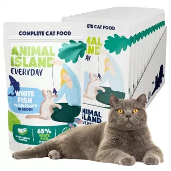 ANIMAL ISLAND Everyday Baltās zivs filejas buljonā - slapjā kaķu barība - 12 x 85g