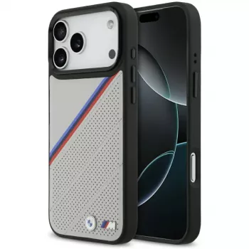 BMW ādas aizmugurējais vāciņš Apple iPhone 17 Pro Max, pelēks, ar MagSafe
