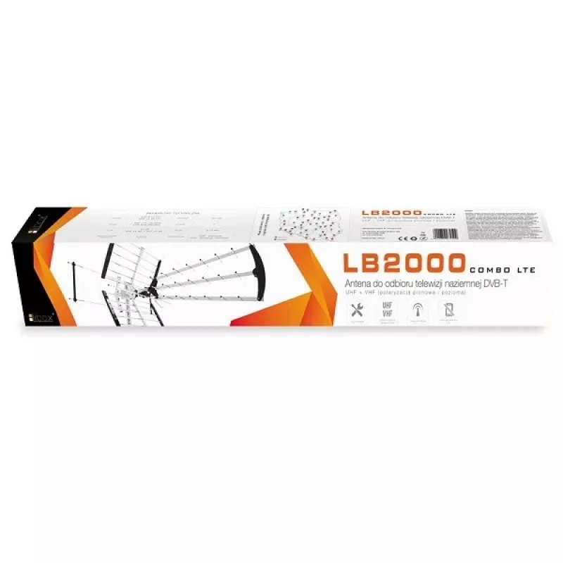 Āra/iekštelpu DVB-T antenna LIBOX LB2000 ar 69 dB pastiprinātāju, 174–790 MHz, alumīnijs/melns