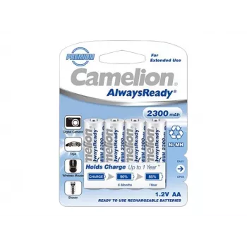 Camelion AA/HR6 2300 mAh AlwaysReady uzlādējamās baterijas Ni-MH, 4 gab.