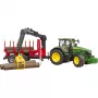 BRUDER John Deere 7R 350 ar meža piekabi un 4 baļķiem