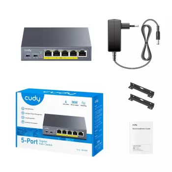 CUDY GS105P 5-Portu Gigabitu PoE+ Slēdzis 36W