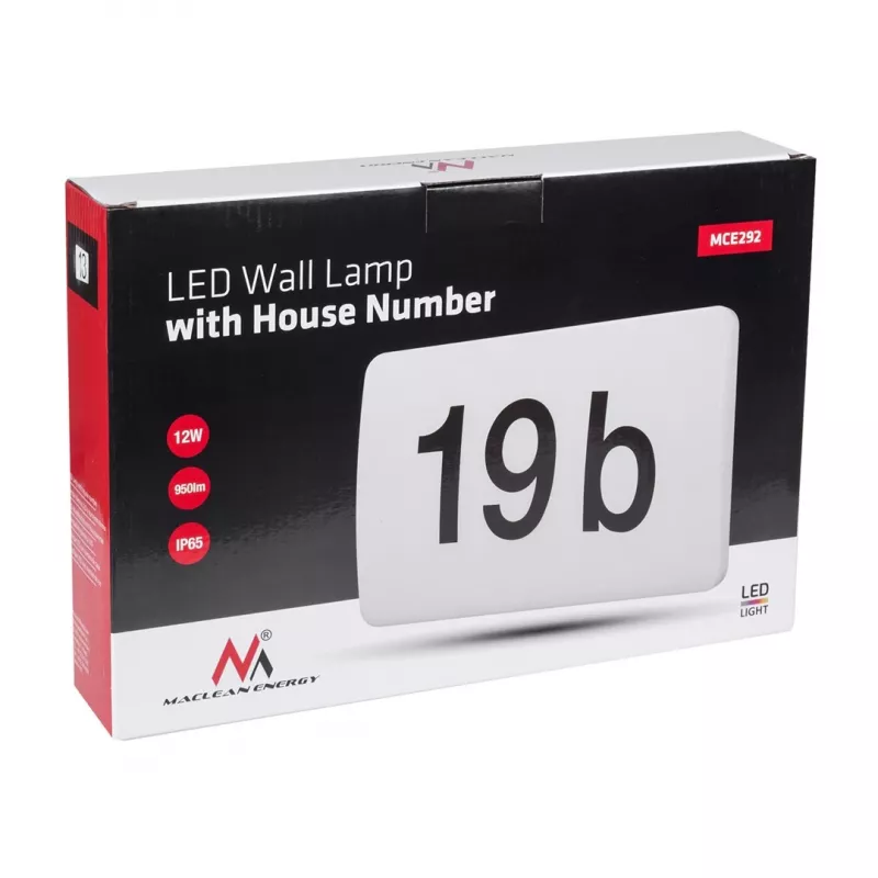 Maclean MCE292 W LED mājas numura lampa ar krēslas sensoru, 12 W, 950 lm, IP65, balta