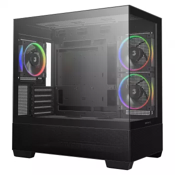 PC korpuss DeepCool CG380 3F — Melns, 235×437×451 mm, atbalsta 2x120 mm sānu + 1x120 mm aizmugures ventilatorus, apakšējais barošanas bloks, 2.5 collu/3.5 collu HDD