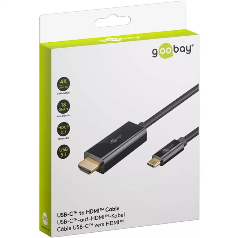 Goobay USB-C uz HDMI kabelis 4K 60 Hz 1 m melns