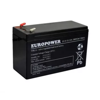 Svina-skābes noslēgtais akumulators europower EV 12-9 — 12 V 9 Ah UPS un rezerves barošanai