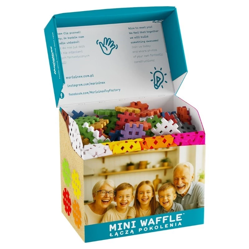 Marioinex Mini Waffle Būvbloķu Senior komplekts — 200 gab., daudzkrāsains, ieteicams no 6 gadu vecuma