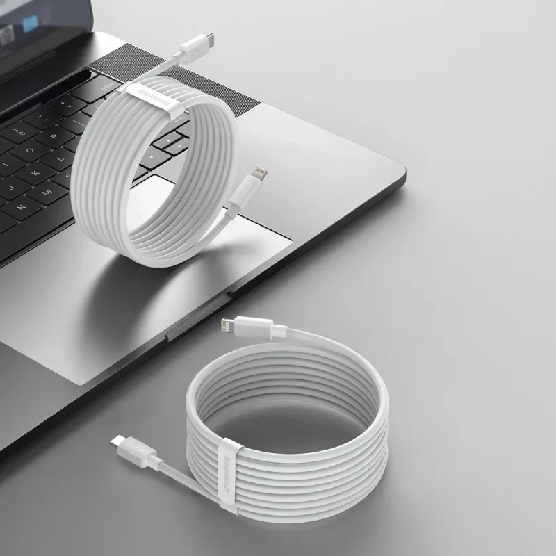 Baseus Simple Wisdom Datu Kabeļu Komplekts USB-C uz Lightning PD 20W (2 gab./Komplekts) 1,5m Balts