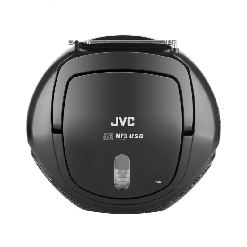 Portatīvais CD atskaņotājs JVC RD‑E221B — melns, CD/MP3, kasešu magnetofons, USB atskaņošana, FM radio, AUX, baterija/tīkla barošana