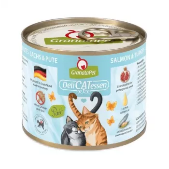 Slapjā barība kaķiem Fox4Pets DeliCATessen Lasis un Tītars 200 g — bezgraudu, bezglutēna, pilnvērtīga barība pieaugušiem kaķiem
