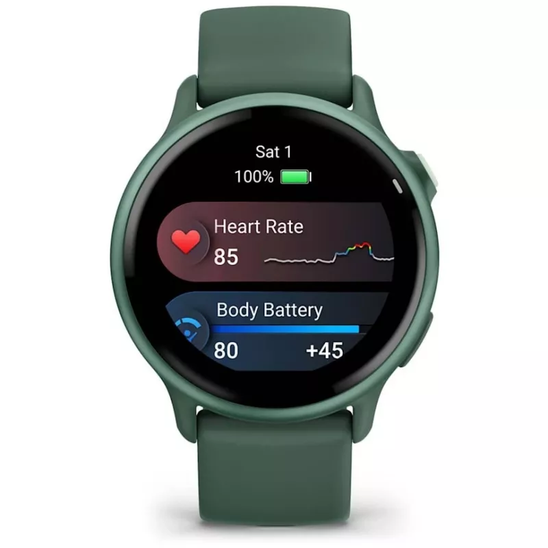 Viedpulkstenis GARMIN vívoactive 6 – sporta pulkstenis, 42 mm alumīnija/polimēra korpuss, AMOLED 1,2 collu, GPS, 5 ATM, optiskais HR, SpO2, 8 GB, zaļš