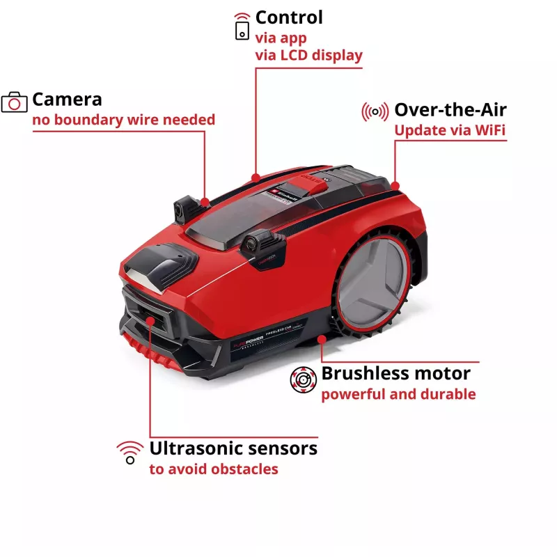 Power X-Change robotzāģētājs FREELEXO CAM PLUS 600 (sarkans/melns, Li-Ion akumulators Plus 4,0Ah, kamera + sensors)
