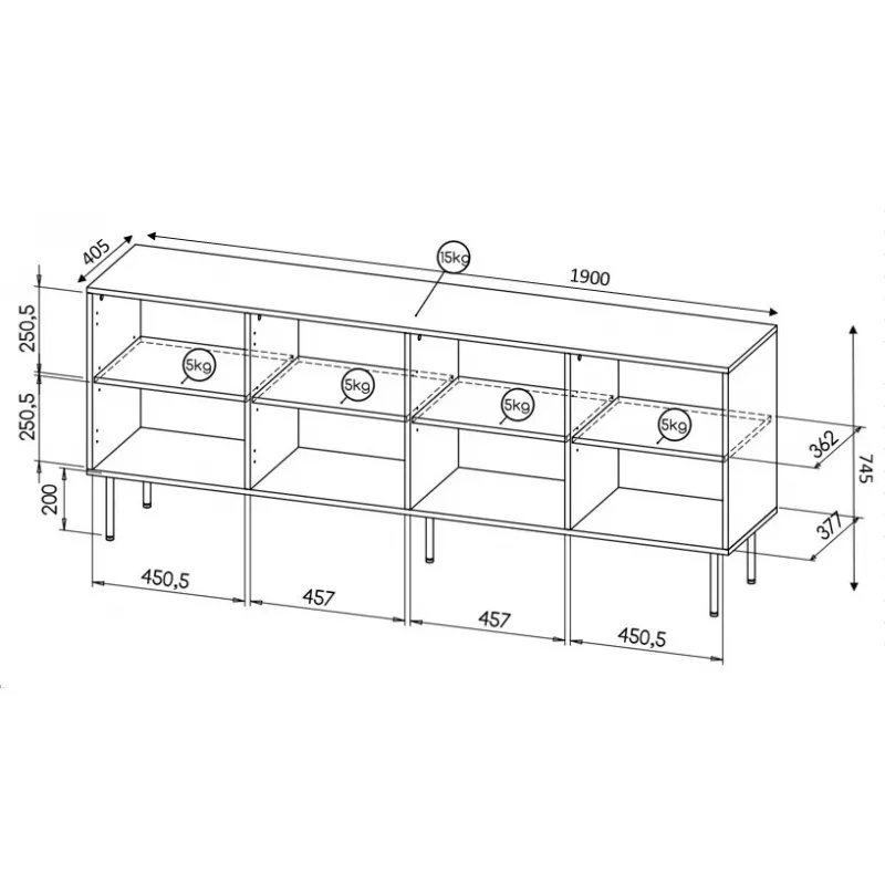 HOLE kumode 190x40,5x74,5 cm matēti melna
