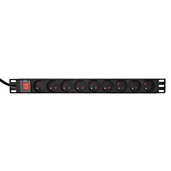 Strāvas sadalītājs GEMBIRD EG-PDU-9F2F — 9 franču (E tipa) kontaktligzdas, 1U plaukts, 16A, 2 m kabelis