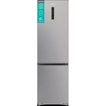 Ledusskapis ar saldētavu Gorenje NRB620E61X4WFE, brīvi stāvošs, nerūsējošais tērauds, kopējā ietilpība 413 L, saldētava apakšā 130 L, NoFrost, LED displejs