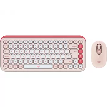 Logitech POP Icon Combo - Bezvadu tastatūras un peles komplekts - Bluetooth LE - QWERTY - US International - rozā, baltā (920-013142)