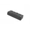 USB centrmezgls NATEC MANTIS USB 2.0 Type-B — 4x USB 3.2 Gen 1 Type-A porti, melns, 0,8 m kabelis, tīkla adapteris, barošanas slēdzis