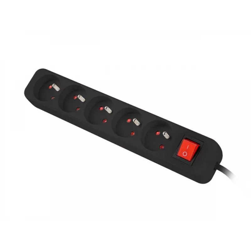 Lanberg PS1-05E-0300-BK pagarinātājs ar 5 rozetēm, 3 m, melns, ar slēdzi