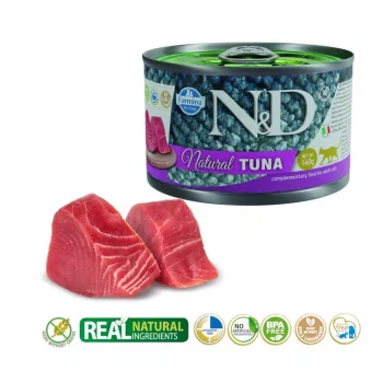 Slapjā barība kaķiem Farmina N&D Natural Tuna 140 g – bezgraudu, bez vistas