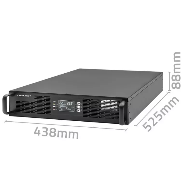 Qoltec nepārtrauktās barošanas avots AWARYJNY DO RACK 3KVA 3000W jaudas koeficients 1.0 LCD EPO USB on-LINE (3VA, 3000W, dubultās pārveidošanas online UPS)