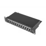 Patch panel LANBERG PPF6-9012-B — 12 porti RJ45, metāls, melns, 1U (215×44.5×130 mm)