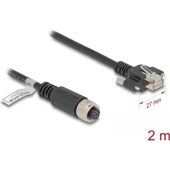 Tīkla kabelis DeLOCK M12 A-kodēts 8 kontaktu sievišķais uz RJ45 spraudni Cat.5e 2 m melns