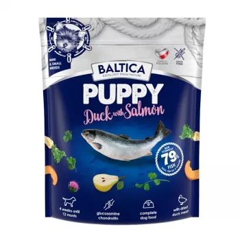 Sausā suņu barība BALTICA Puppy Duck with Salmon XS/S 1 kg — kucēnu formula mazām šķirnēm