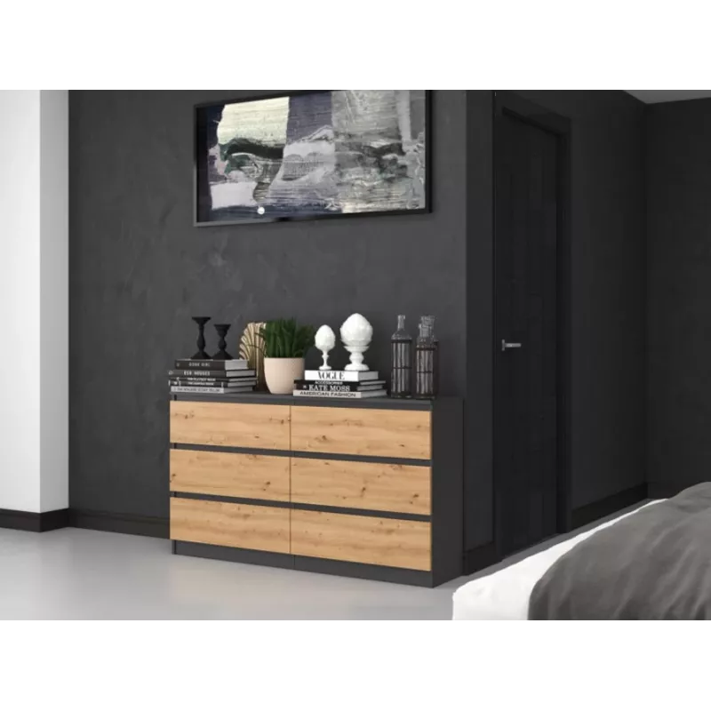 Kumode Top e Shop M6 140 ANT/ART, 6 atvilktnes, Antracīts Ozols, 1380×750×400 mm
